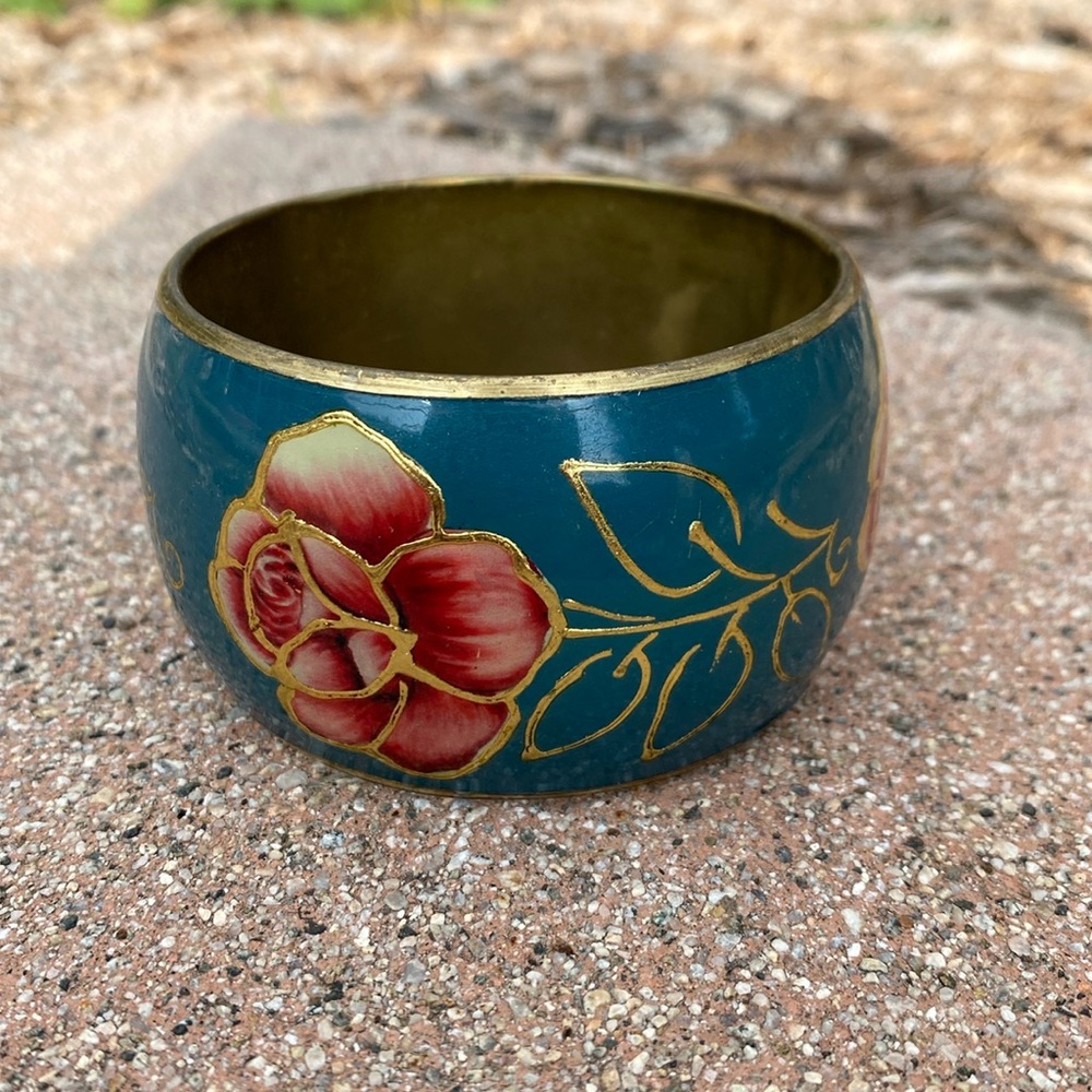 Vintage hand painted rose bracelet